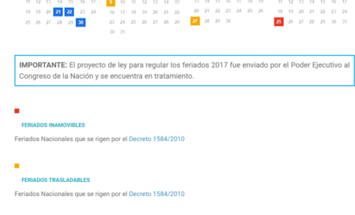 Feriados nacionales y días no laborables del 2017