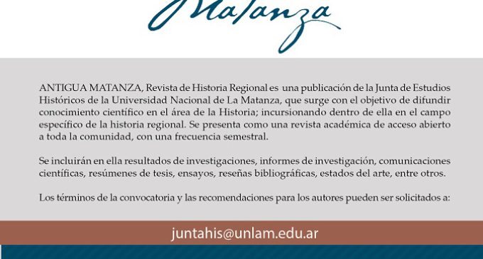 Llegó “Antigua Matanza”, la primera revista digital académica de historia regional